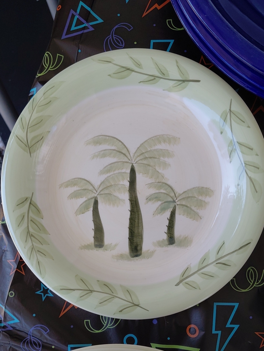Green Palm Tree Ceramic Salad Plate, Only One Plate.